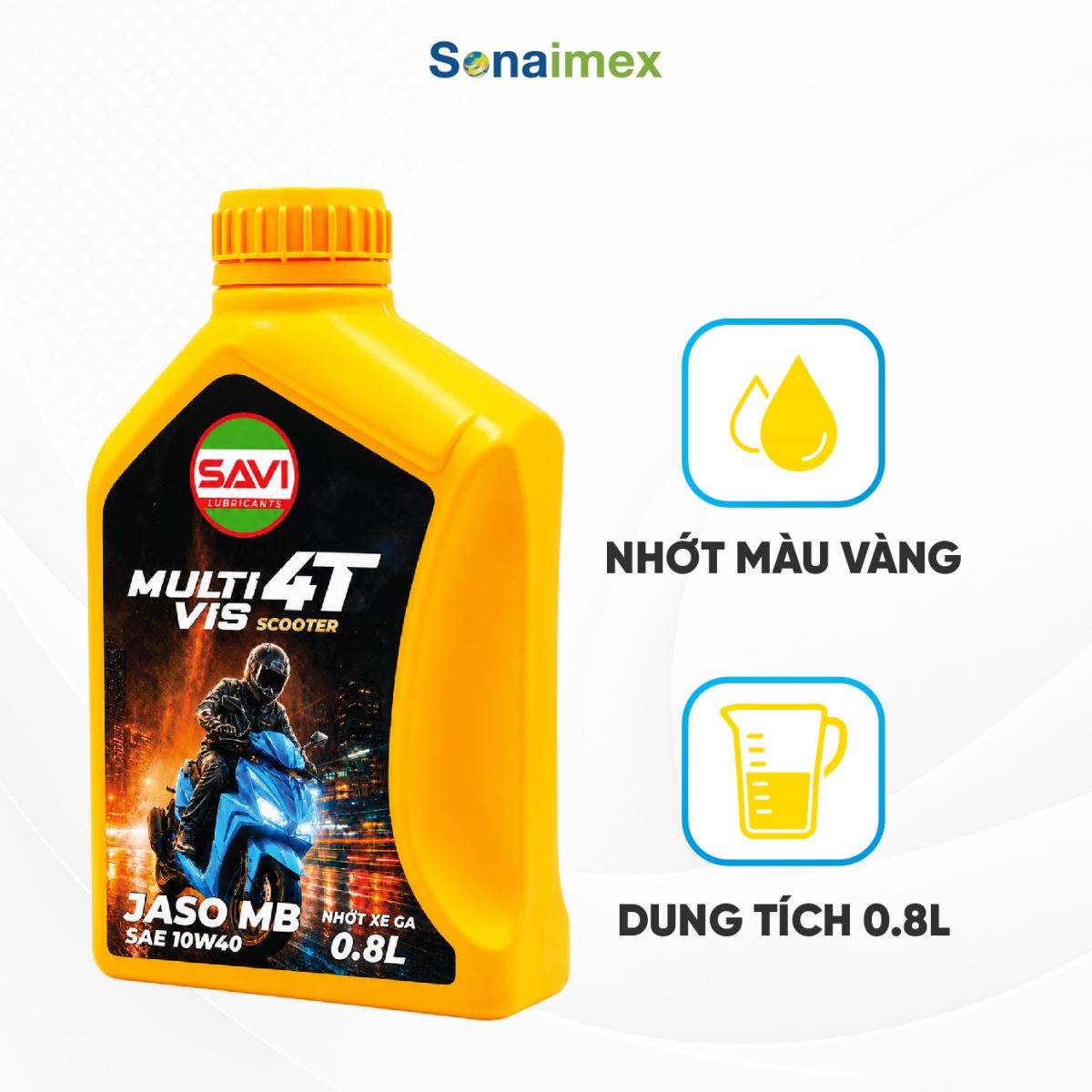 Nhớt xe tay ga SAVI 10W40 API SG JASO MB chai 800ml cho Lead Air Blade Vision Click Vario Grande Janus bảo vệ động cơ
