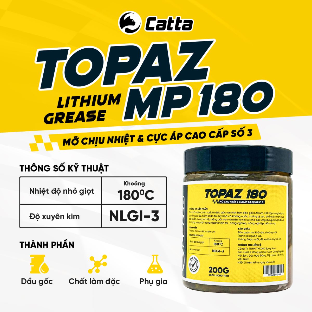 Mỡ Bò Đa Dụng CATTA TOPAZ MP3 180 (MỠ MÀU VÀNG)