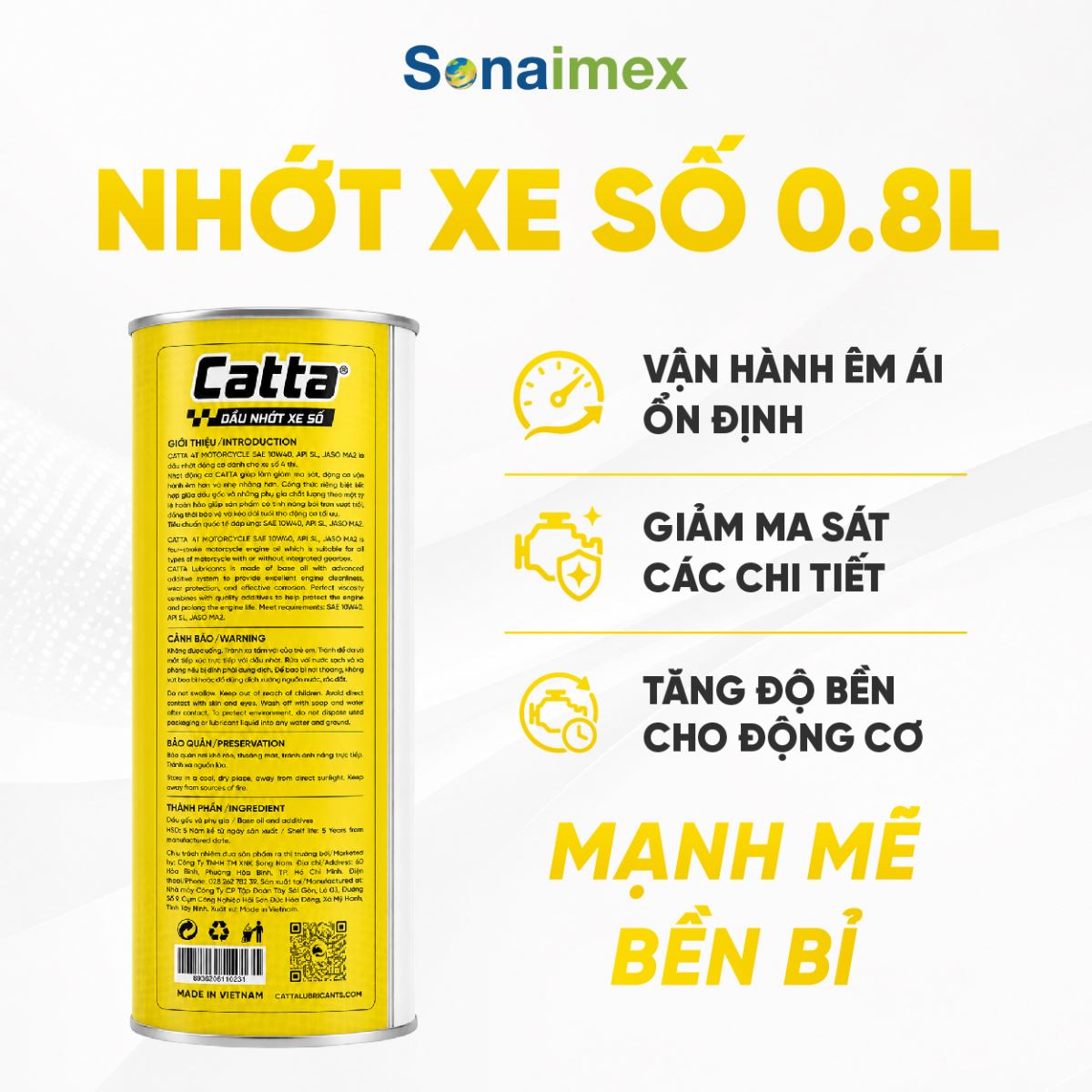 Nhớt Xe Máy CATTA 10W40 API SL MA2 Lon 800mL Cho Xe Số Wave, Future, Sirius, Dream, Cub