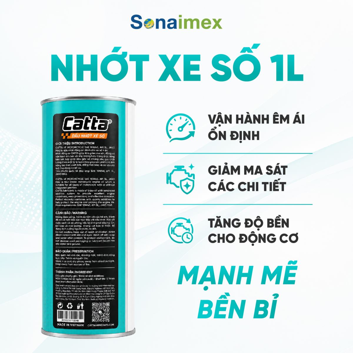 Nhớt Xe Máy CATTA 10W40 API SL MA2 Lon 1L Cho Xe Số Wave, Future, Sirius, Dream, Cub