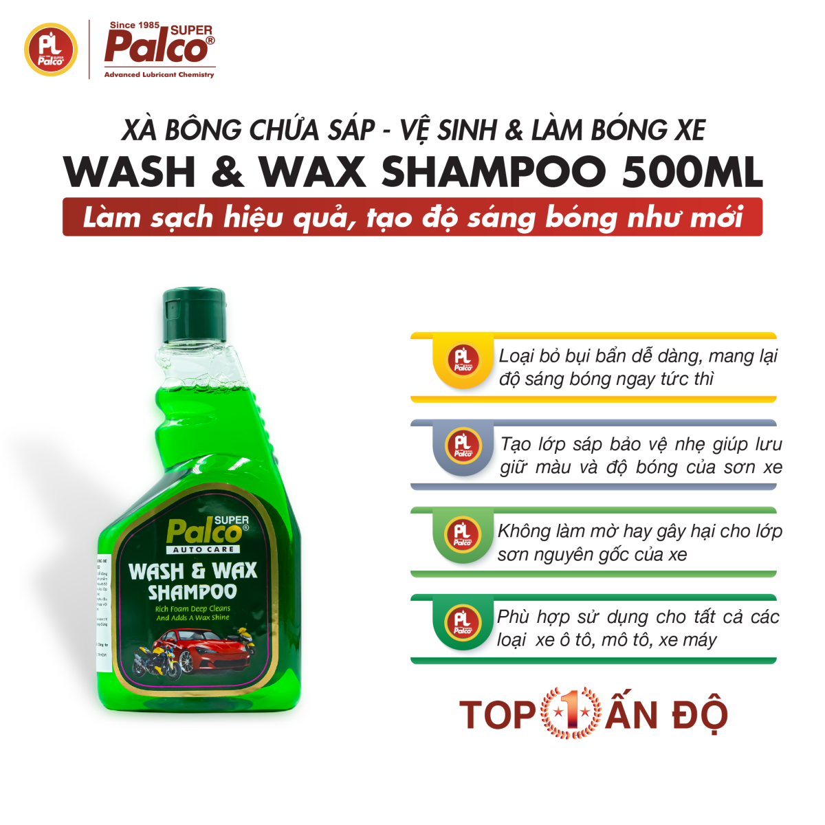 Nước rửa xe ô tô, xe máy Palco Wash & Wax Shampoo
