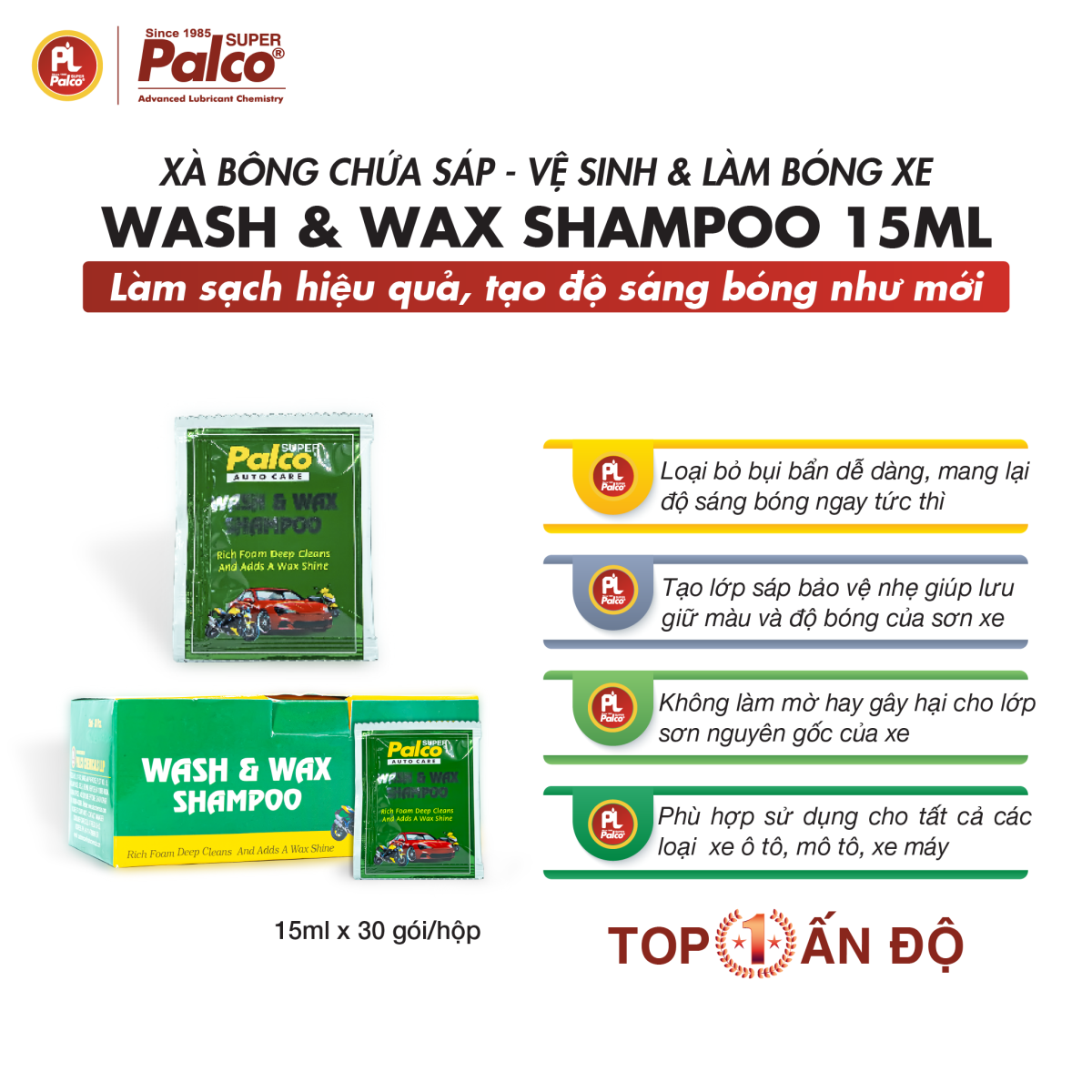 Nước rửa xe ô tô, xe máy Palco Wash & Wax Shampoo